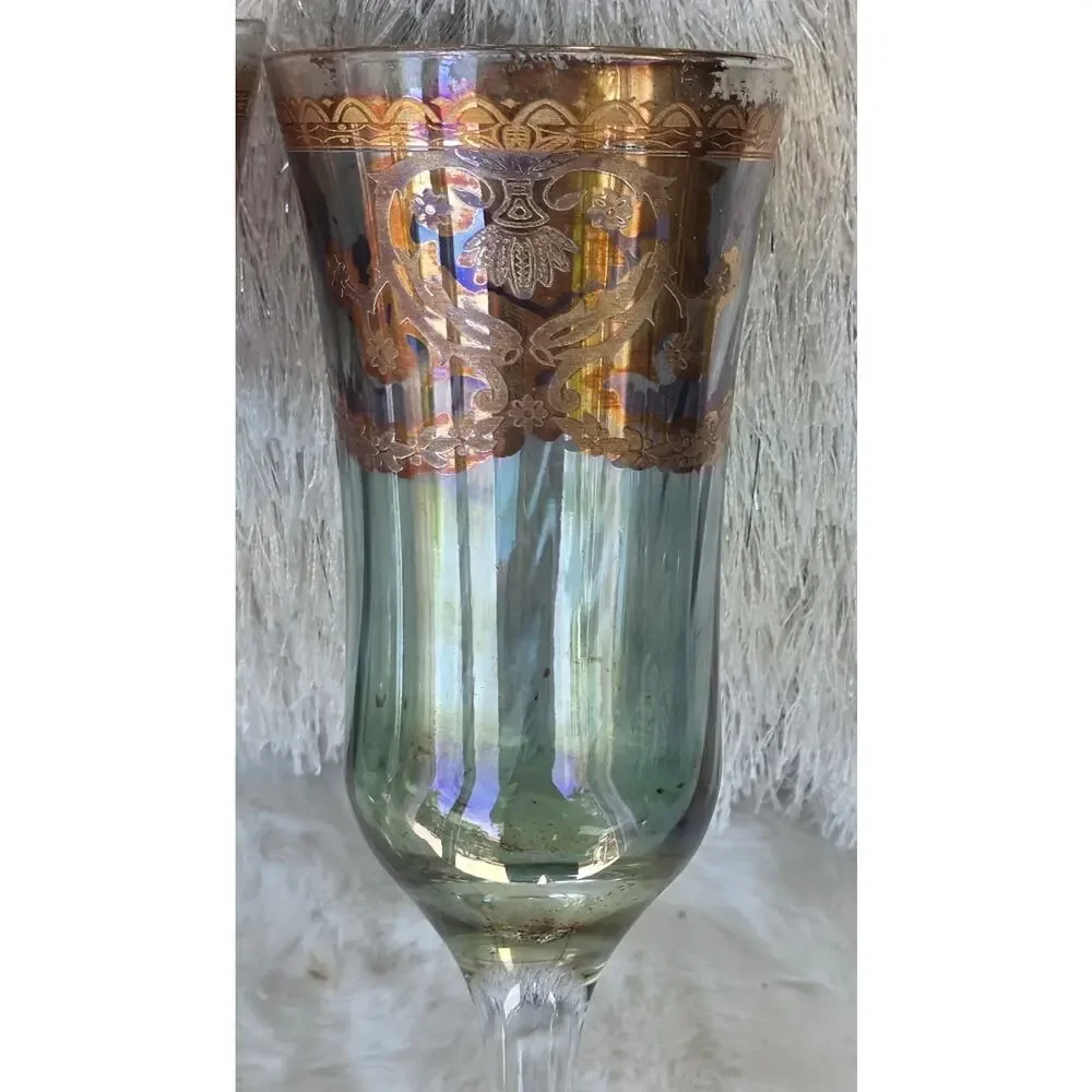J Preziosi Lavorato A Mano Italy Wine/Water Glass Gold Trim 8.5